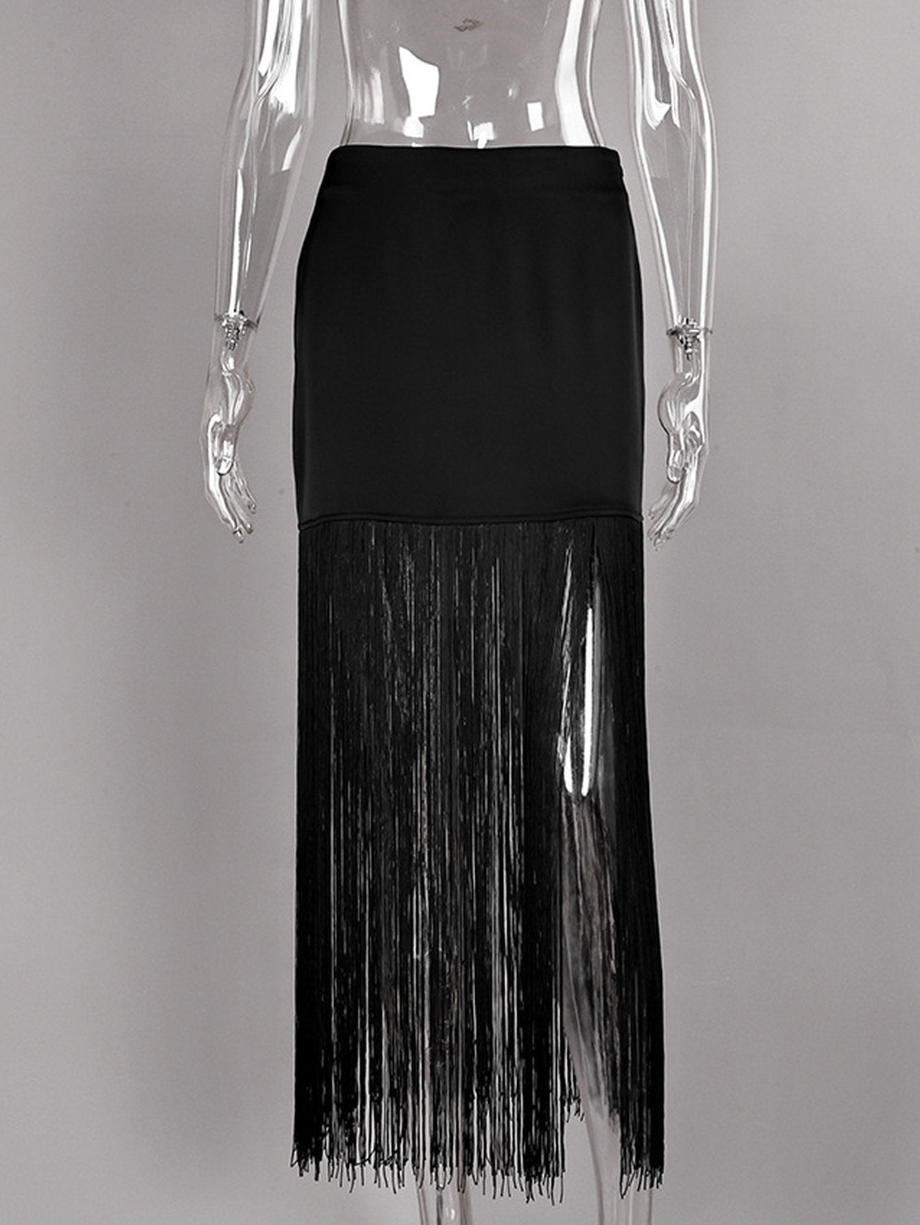 High Slit Fringed Maxi Skirt