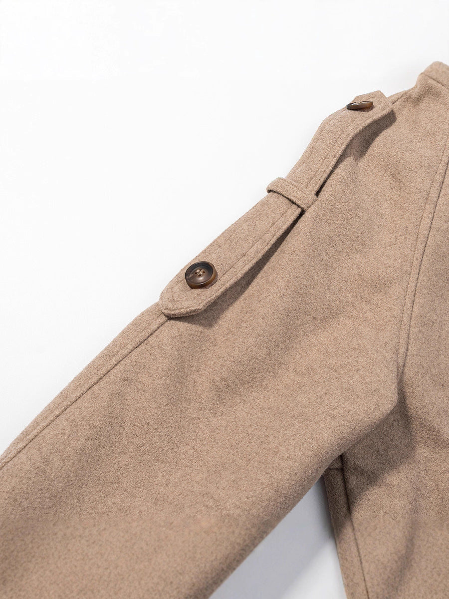Double Breasted Stand Collar Wool Coat