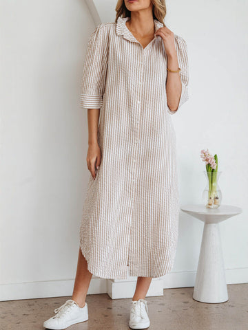 Striped Puff Sleeve Midi Dress