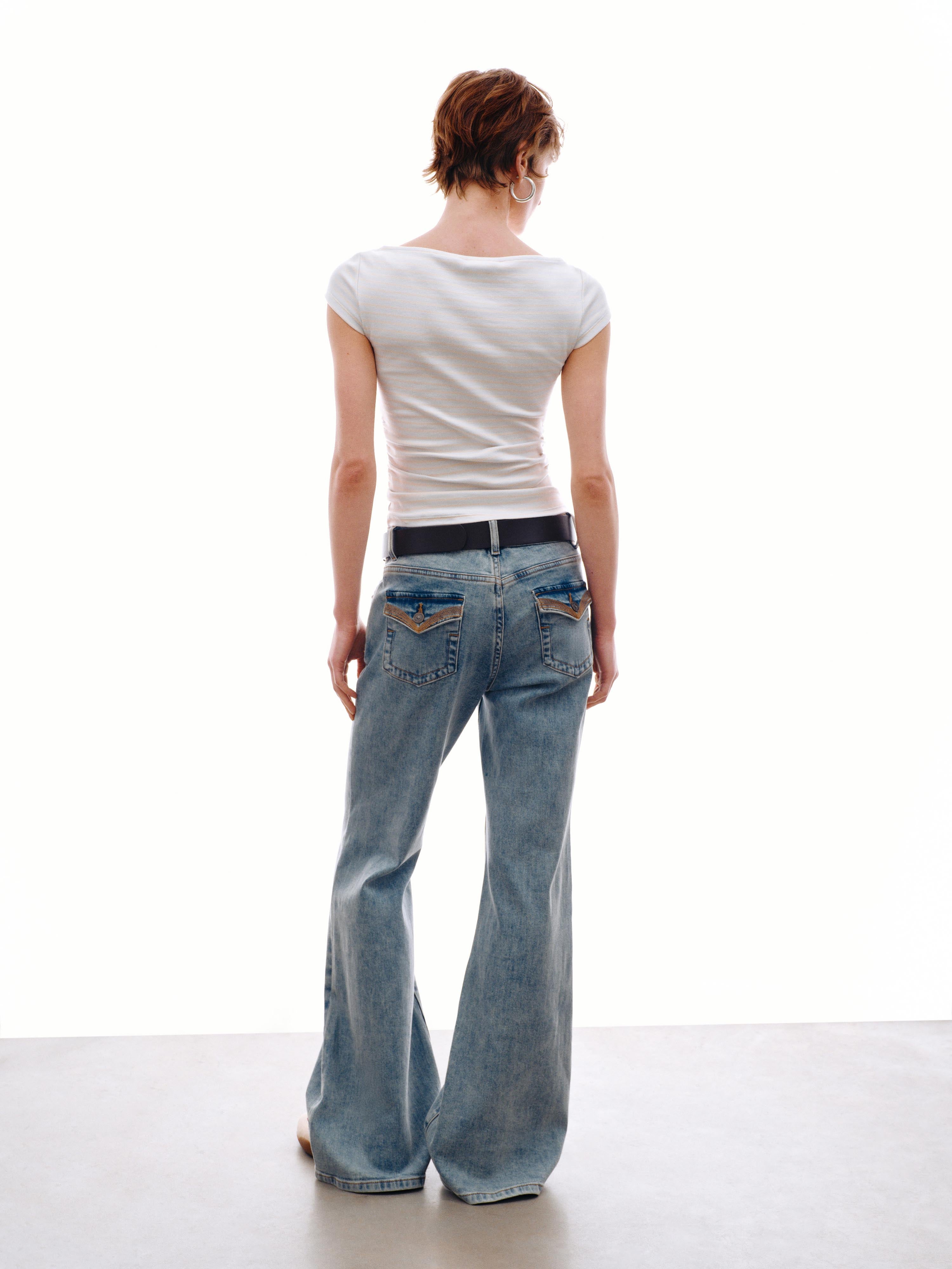 Belted Flare Leg Jeans