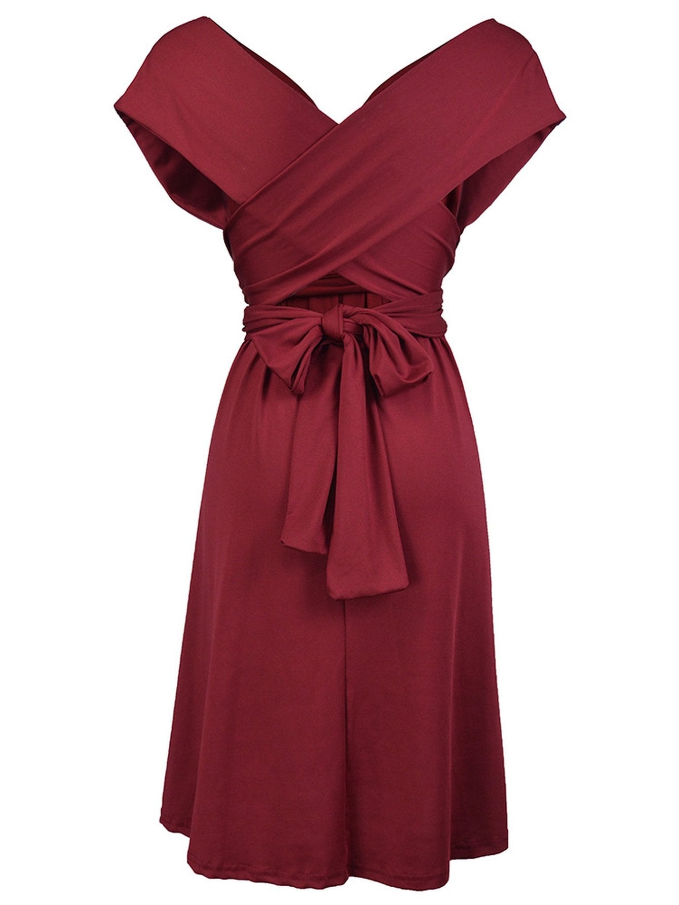 Deep V-Neck Pleated Cinched-Waist Elegant Midi Dress