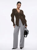Sculptural Sleeve V Neck Cardigan