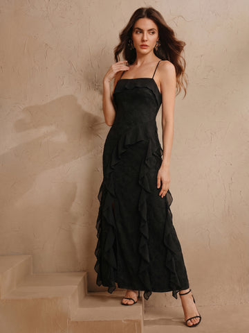 Ruffle High Slit Midi Dress