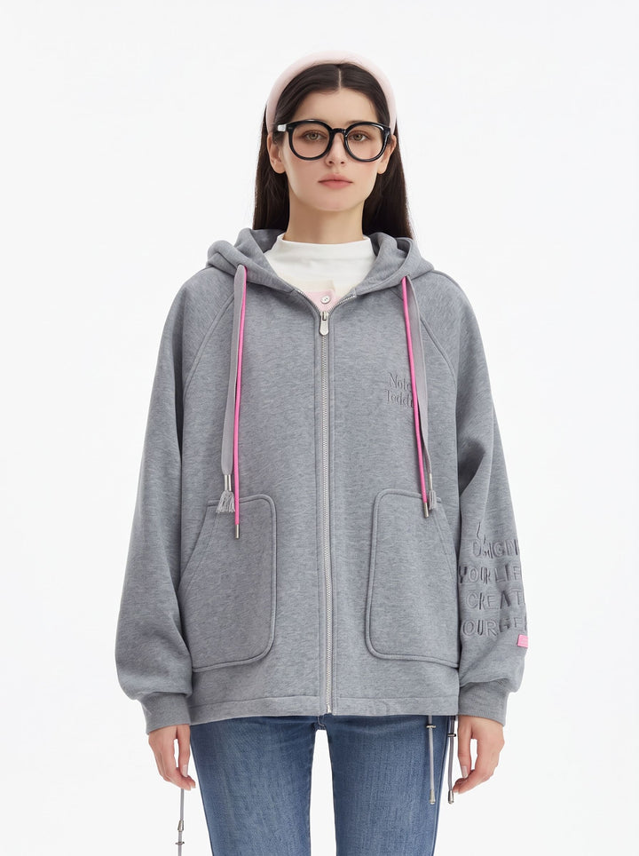 Oversized Graphic Bear Zip Up Hooded Jacket