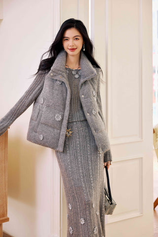 Elegant Tweed Quilted Puffer Jacket