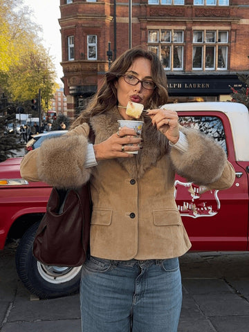 Cozy Faux Fur Trim Suede Jacket
