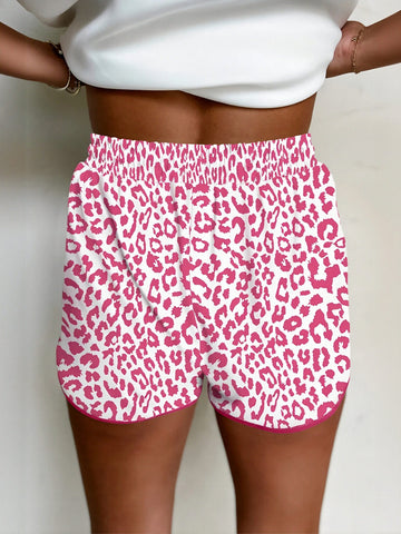 Cheetah Print Drawstring Waist Casual Shorts
