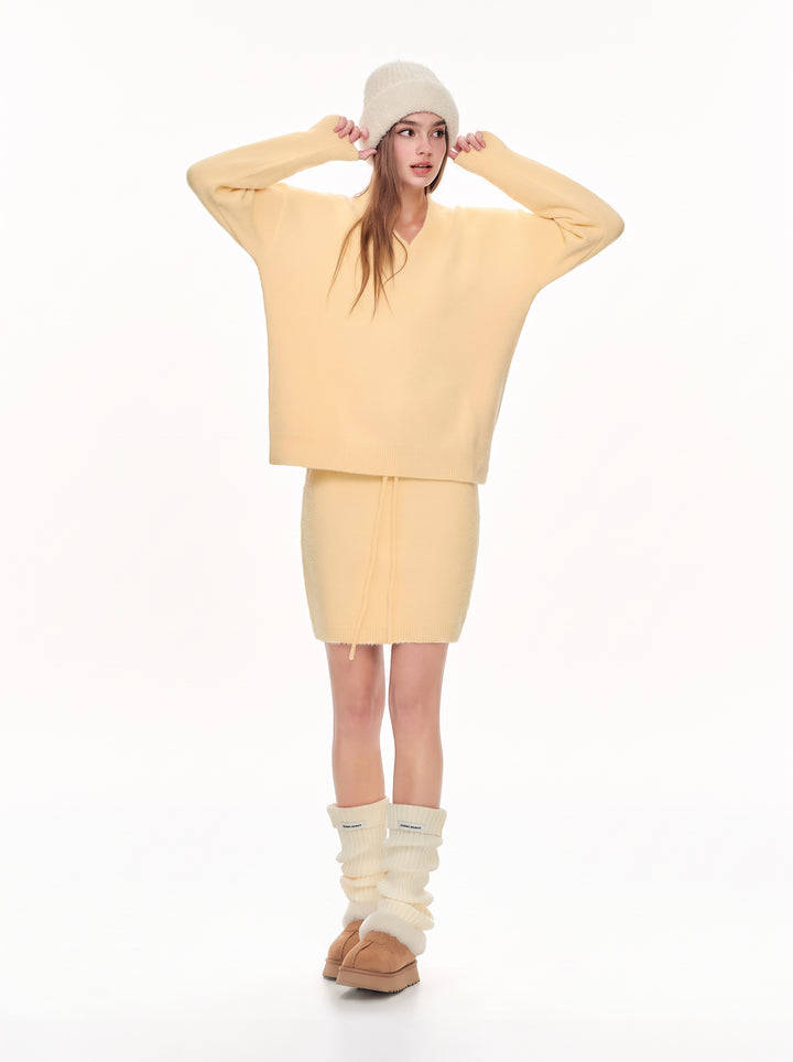 Cozy Drawstring Knit Mini Skirt