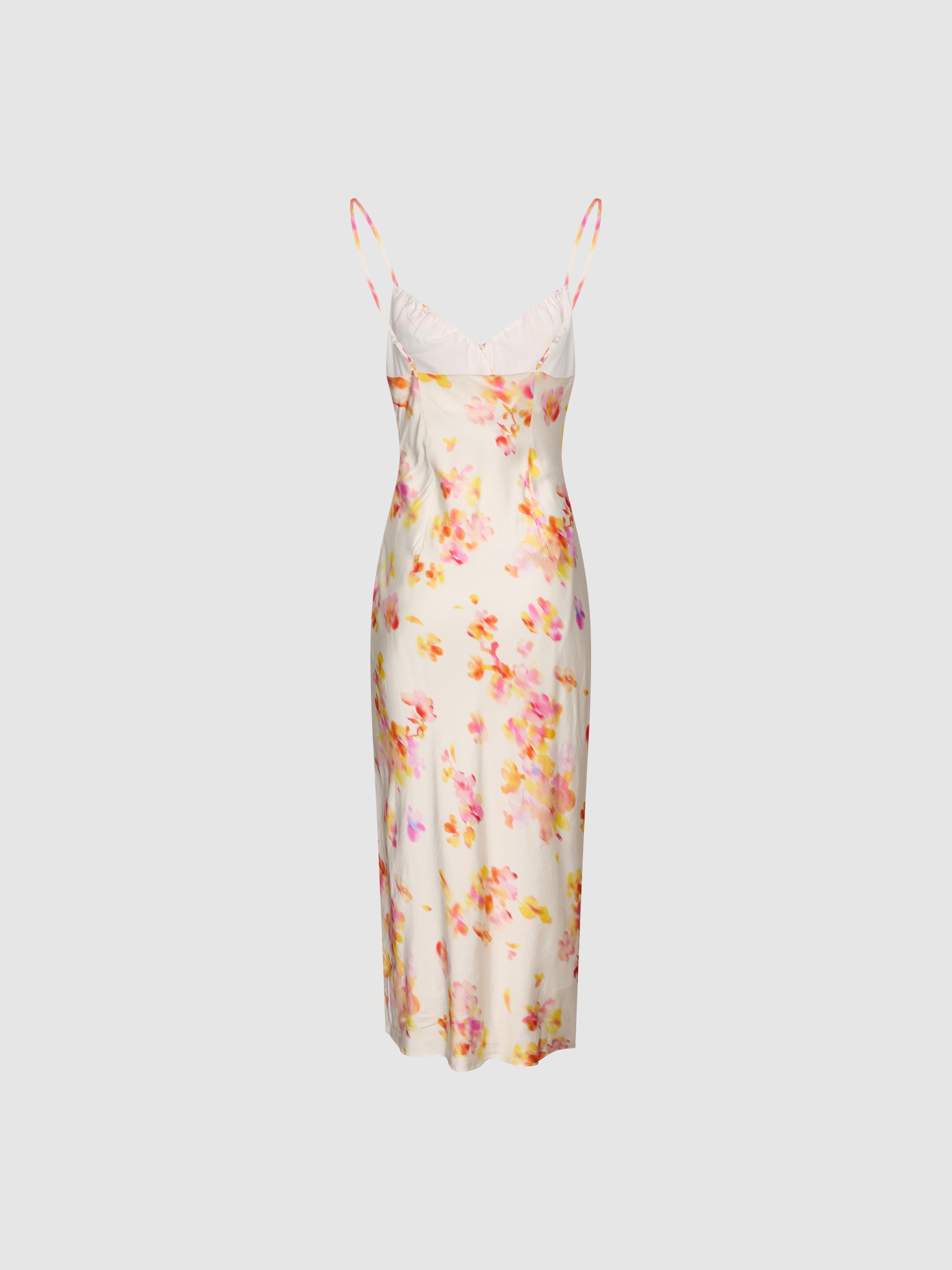 Urban Revivo Floral Printed Strappy Drawstring Skinny-Fit A-Line Midi Dresses