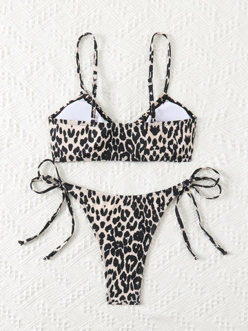 Leopard Print Lace Up Bikini