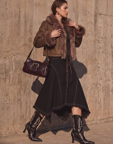 Distressed Asymmetric High Waist Denim Skirt