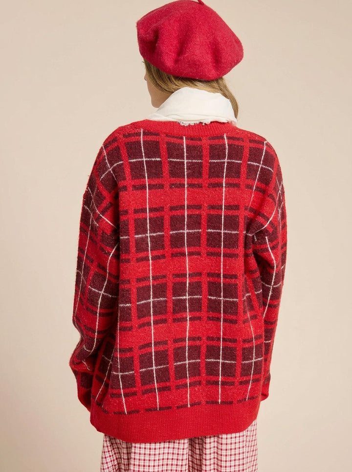 Cozy Plaid Knit Tie Cardigan