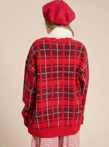 Cozy Plaid Knit Tie Cardigan