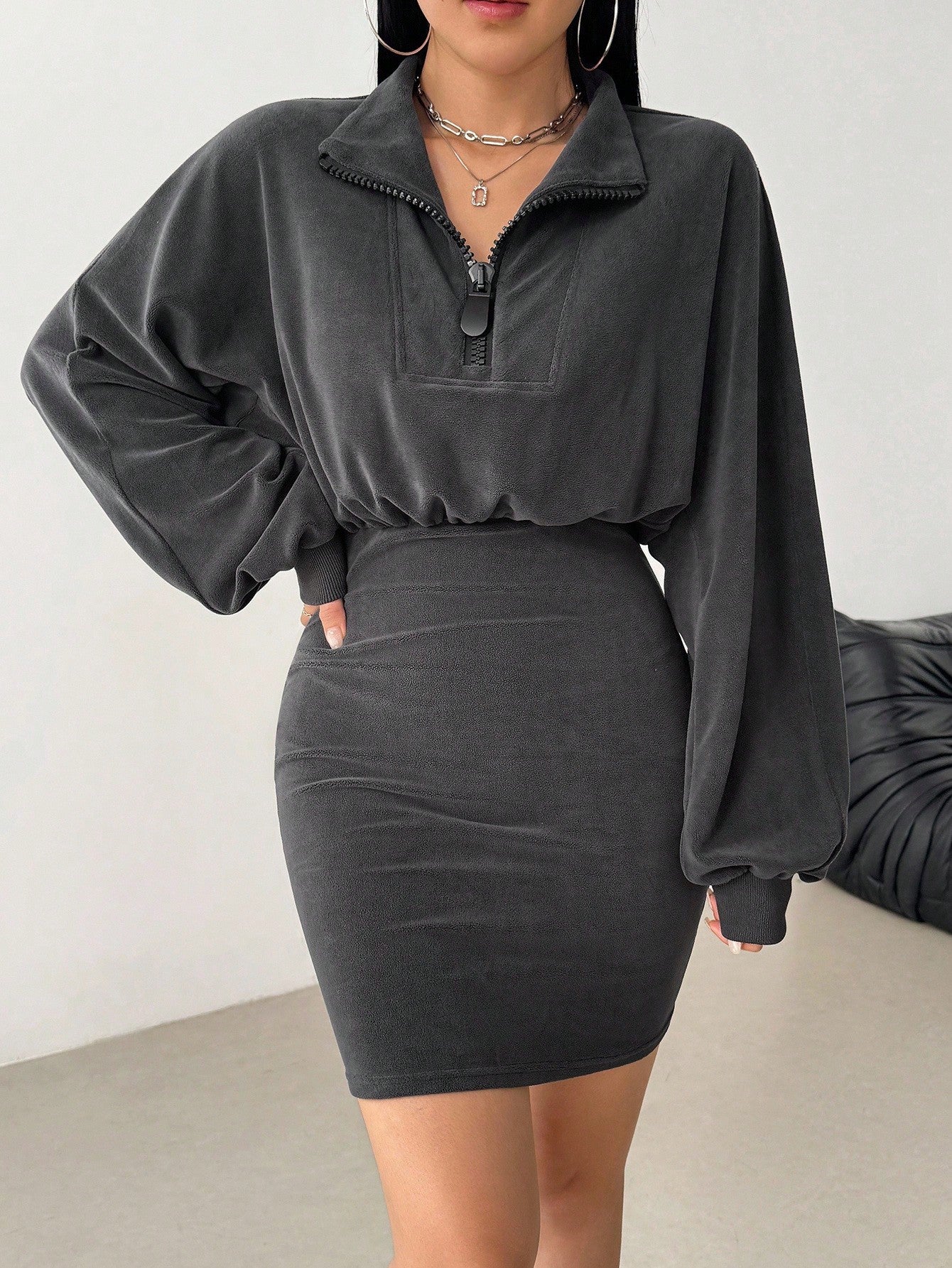 Cozy Fleece Half Zip Dress
