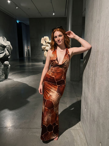 Sissi Yuan's Giraffe Print Midi Dress