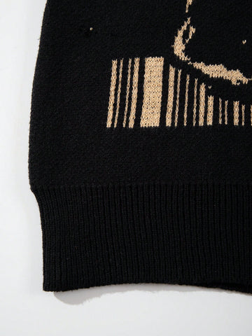 Oversized Graphic Polo Knit Sweater