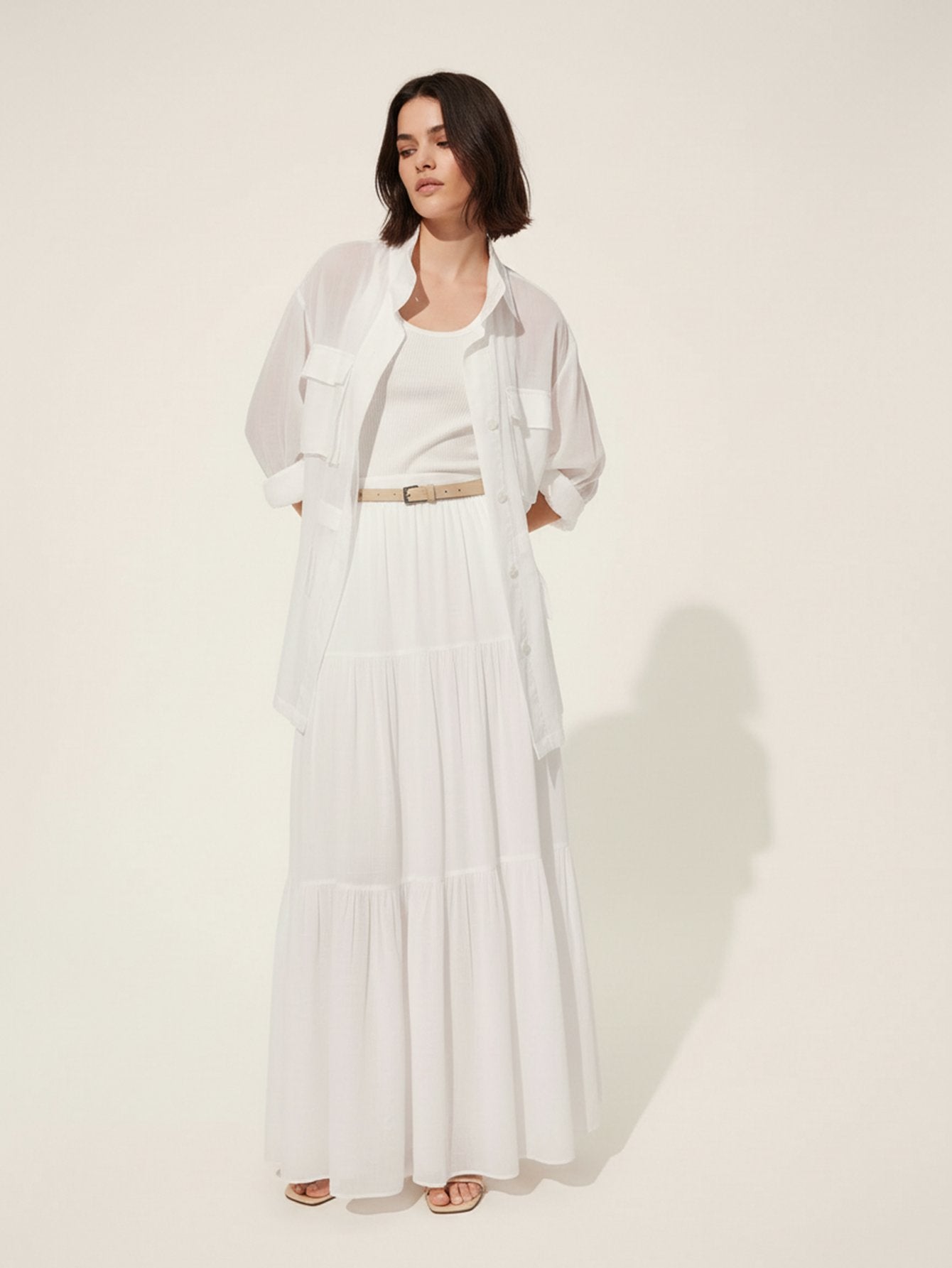 Ramie Pleated Maxi Skirt