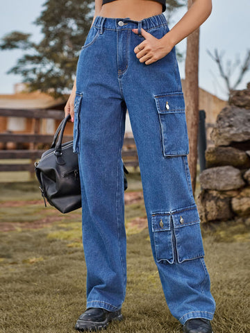 High Waisted Relaxed Cargo Jeans