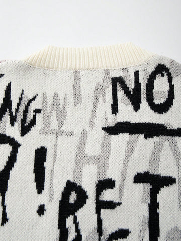 Oversized Graphic Print Knit Cardigan