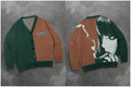 Oversized Graphic Colorblock Knit Cardigan