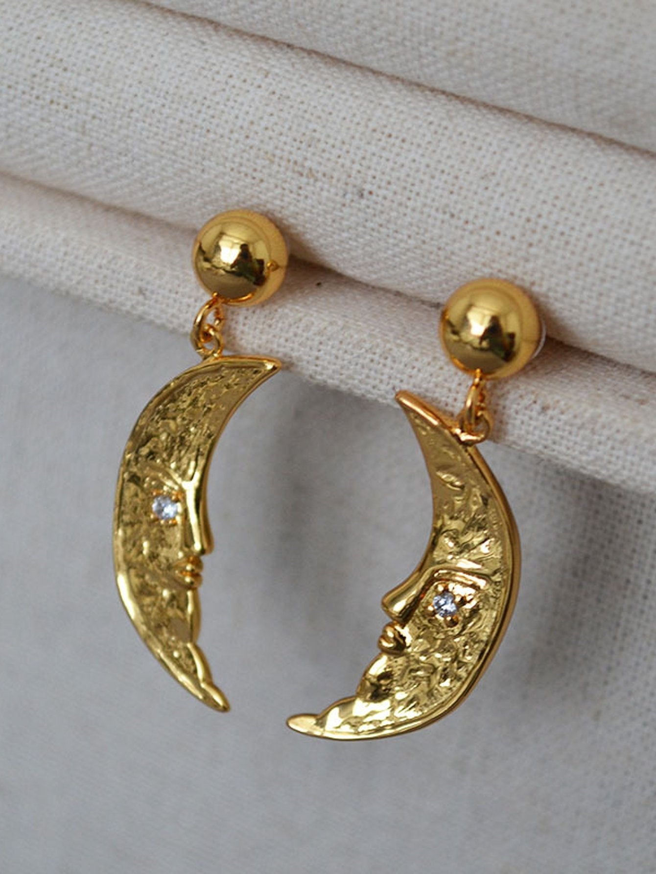 Celestial Gold Moon Statement Dangle Earrings