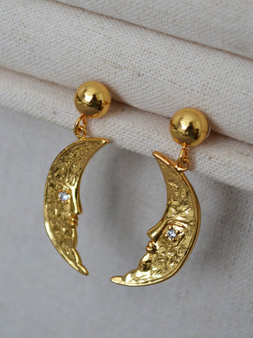 Celestial Gold Moon Statement Dangle Earrings