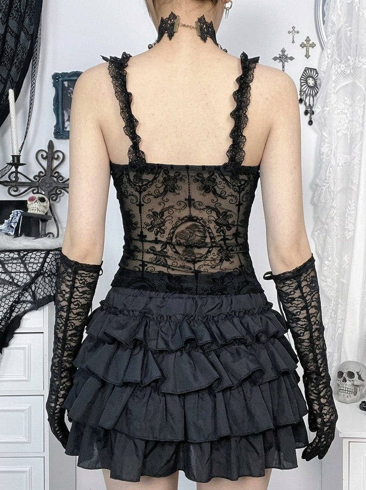 Gothic Lace Print Corset Tank Top