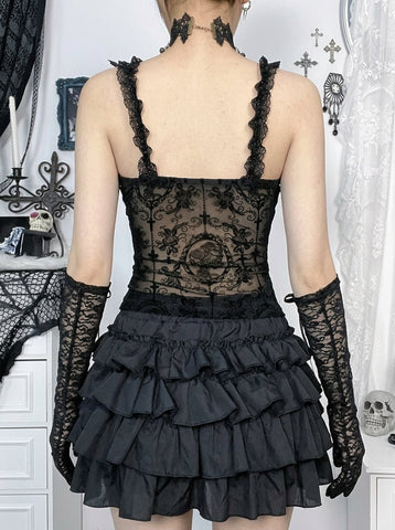 Gothic Lace Print Corset Tank Top