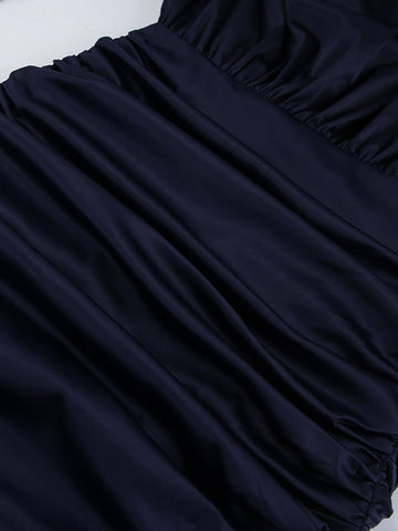 Padded Shoulder Ruched Mini Dress