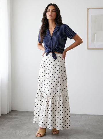 High Waisted Polka Dot Midi Skirt