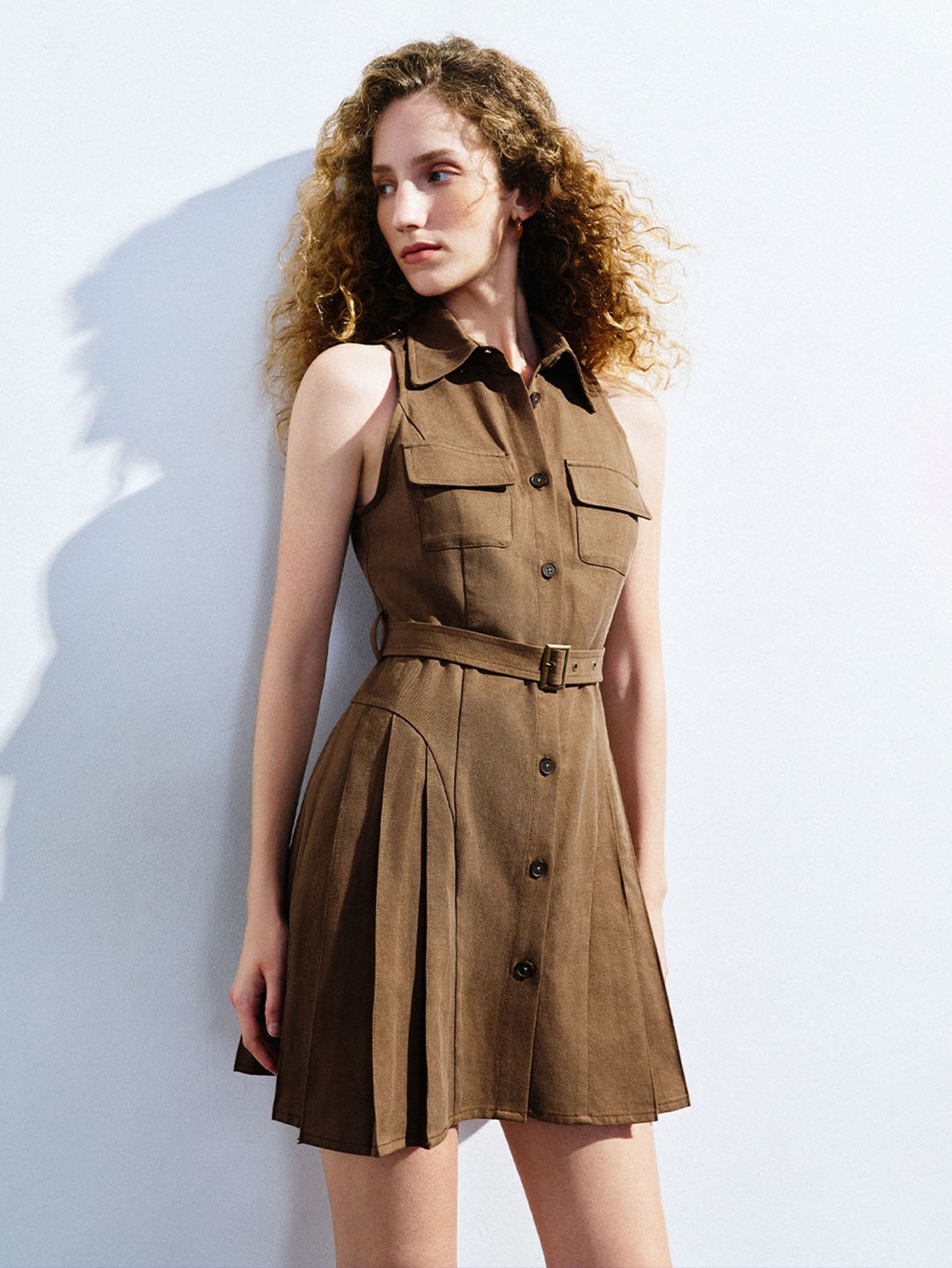 Urban Revivo Sleeveless Mini A-Line Dress-Deep Coffee Brown