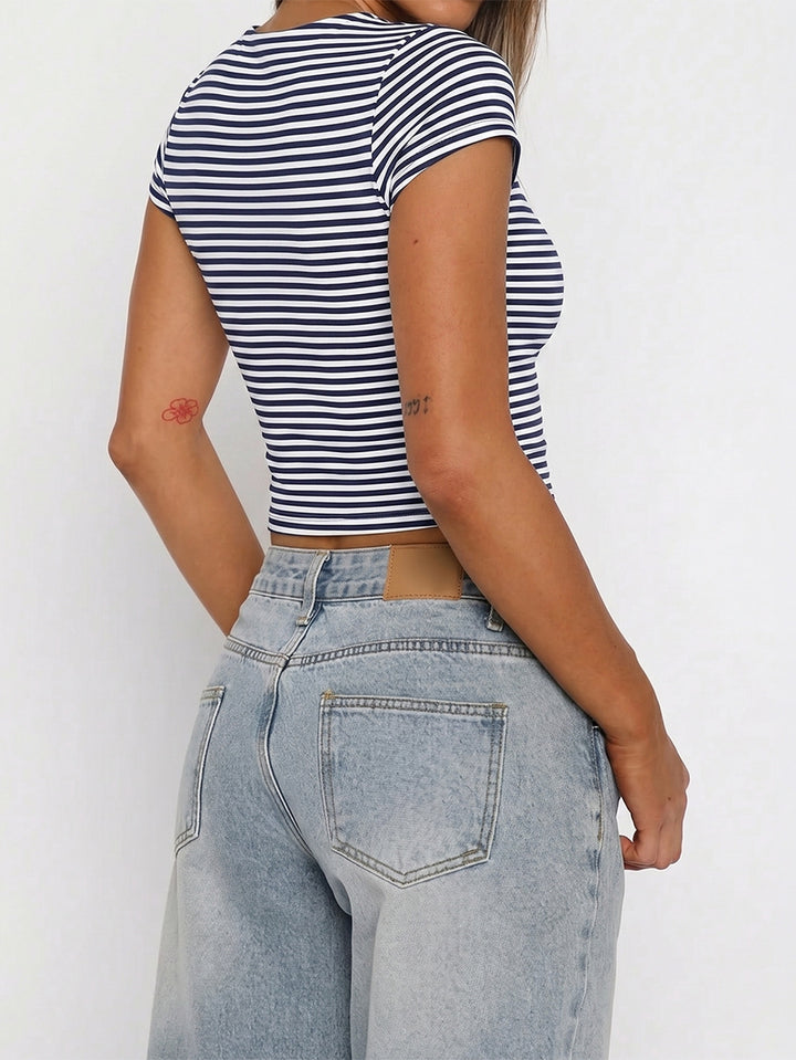 Fitted Striped Square Neck T-Shirt
