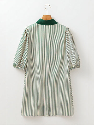 Striped Puff Sleeve Shirt Dress