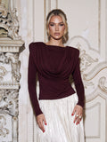 Padded Shoulder Cowl Neck T Shirt