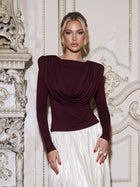 Padded Shoulder Cowl Neck T Shirt