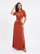 Asymmetric Cutout High Slit Modern Maxi Dress
