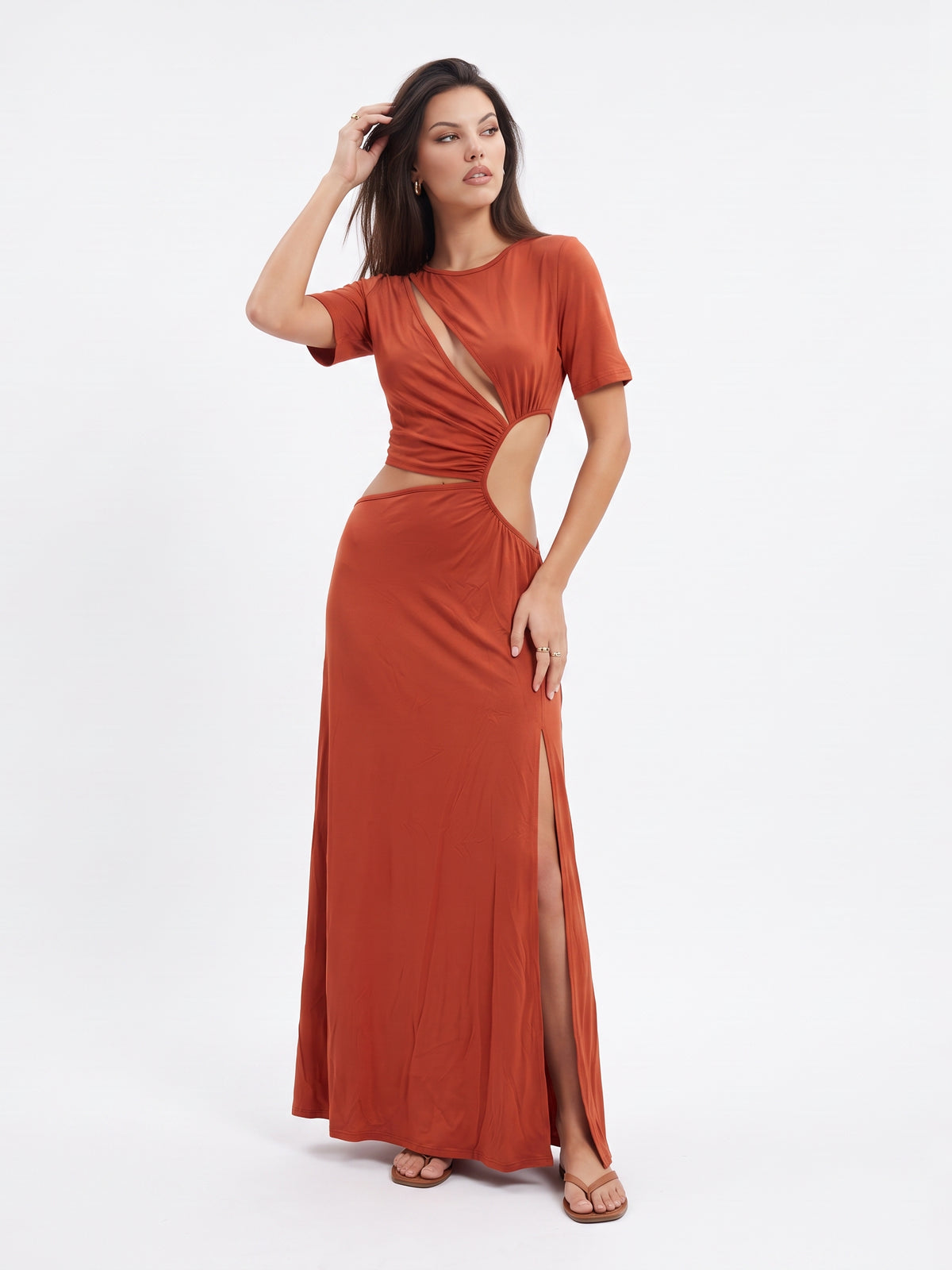 Asymmetric Cutout High Slit Modern Maxi Dress