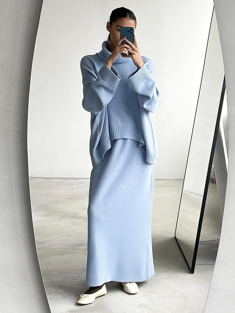 Cozy Turtleneck Knit Sweater Skirt Set