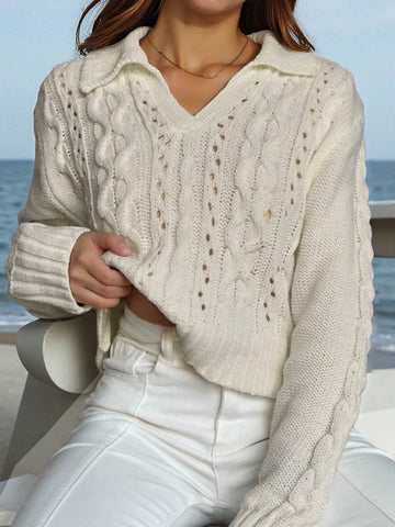 Cable Knit Collared Pullover Sweater
