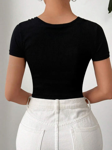 Asymmetric Neckline Twist Bodysuit