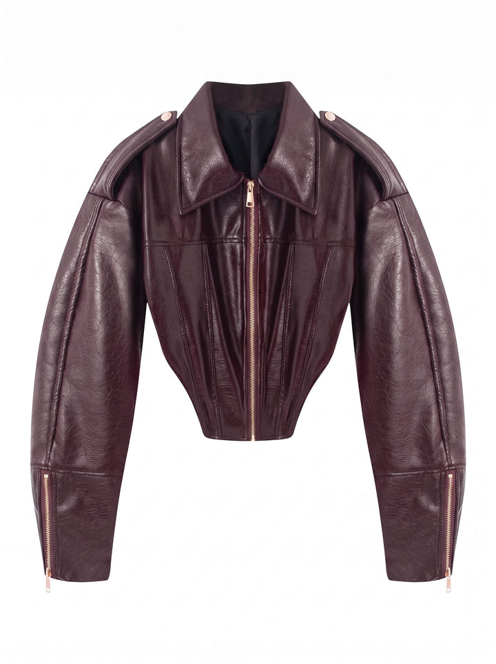 Cropped Faux Leather Corset Jacket
