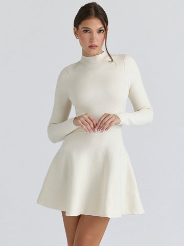 Mock Neck Fit And Flare Sweater Dress