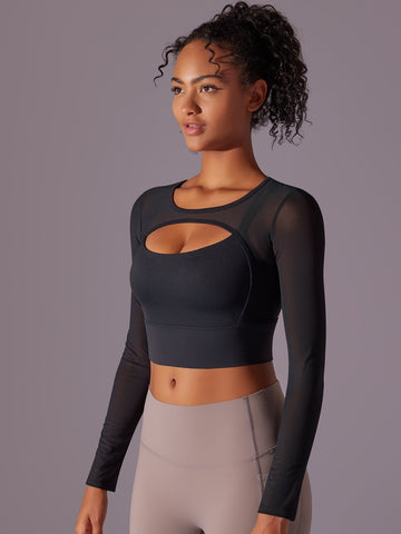 Sheer Cutout Long Sleeve Workout Tee