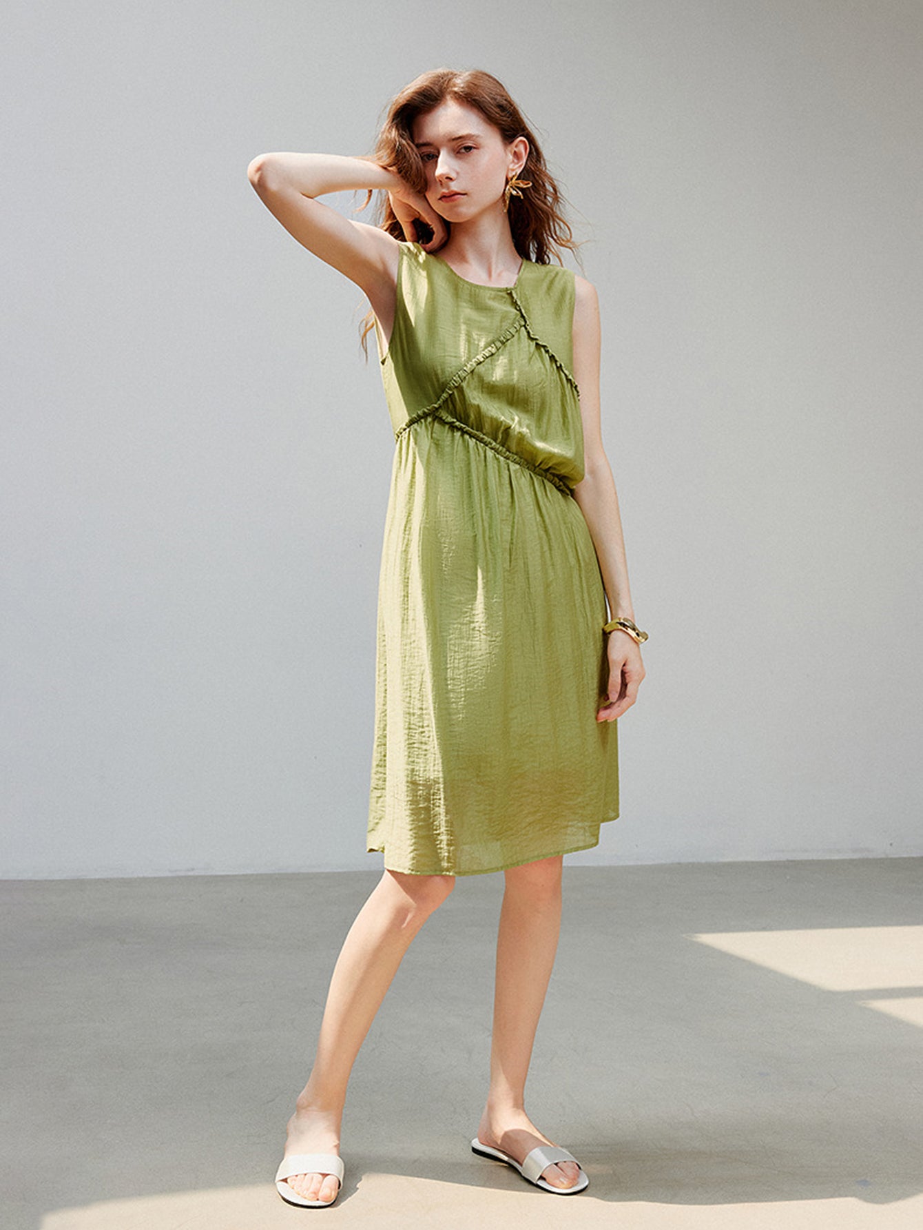 Ruffle Detail Light Beach Midi Dress