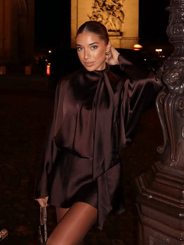 Elegant Satin Pussybow Mini Dress
