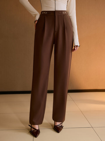 High Waisted Buckle Detailed Trousers
