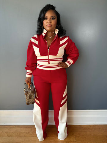 Colorblock Zip Up Crop Pant Set