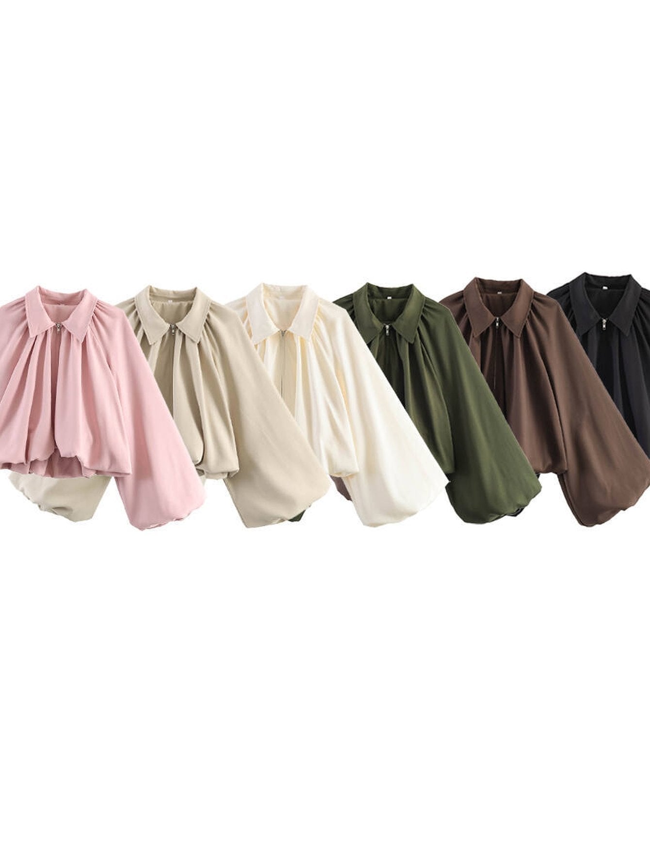Oversized Balloon Sleeve Zip Up Jacket
