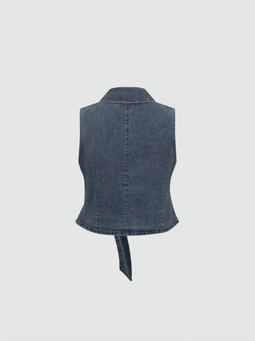 Tie-Front Sleeveless Denim Shirts