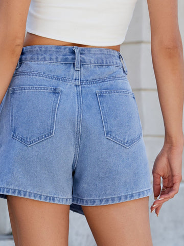 Asymmetric High Rise Denim Skort